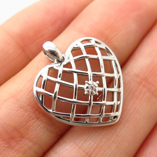 925 Sterling Silver C Z Net Design Heart Pendant