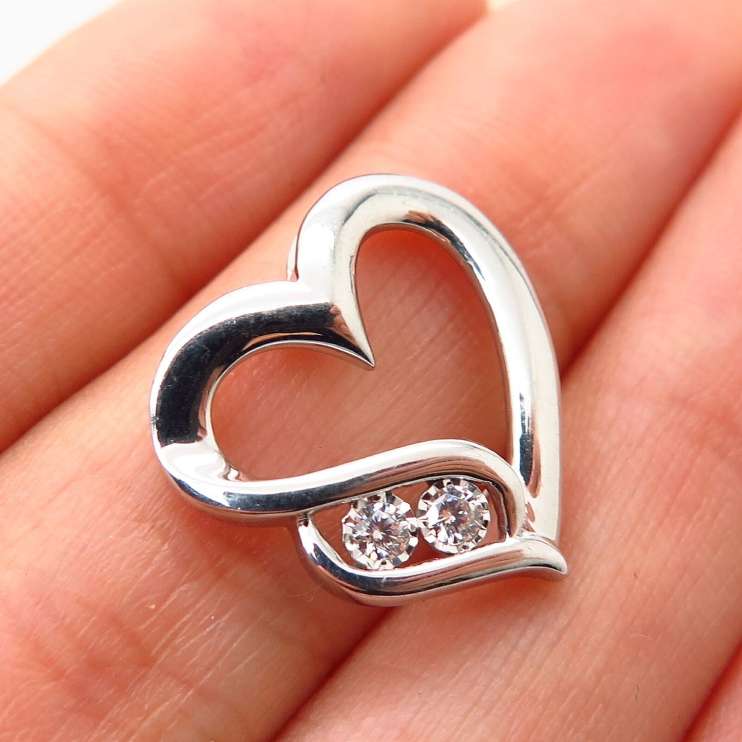 925 Sterling Silver C Z Open Heart Design Slide Pendant