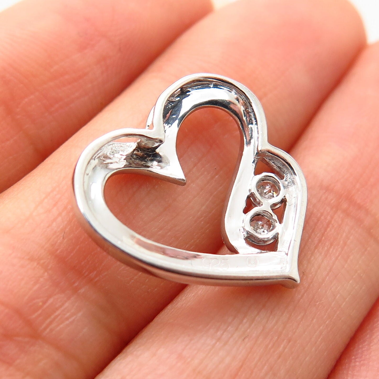 925 Sterling Silver C Z Open Heart Design Slide Pendant