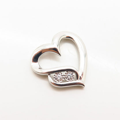 925 Sterling Silver C Z Open Heart Design Slide Pendant