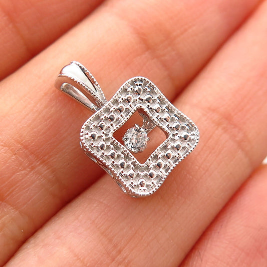 925 Sterling Silver Dancing C Z Square Design Small Pendant