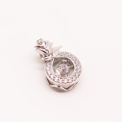 925 Sterling Silver Dancing C Z Rose Floral Design Slide Pendant