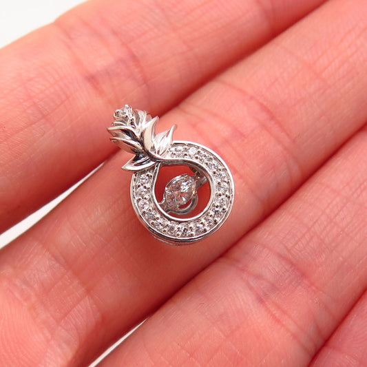 925 Sterling Silver Dancing C Z Rose Floral Design Small Slide Pendant