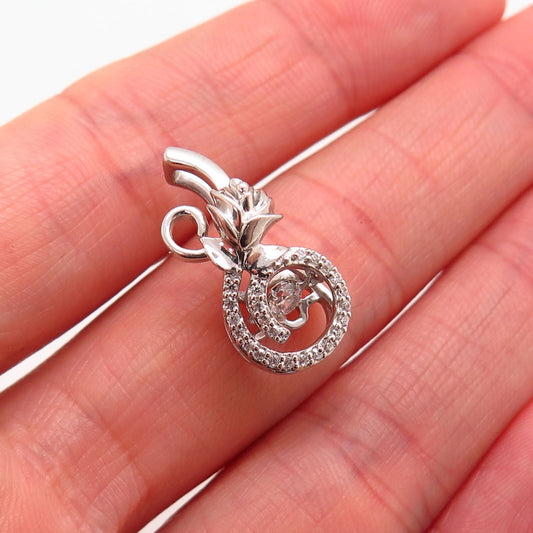 925 Sterling Silver Dancing C Z Rose Floral Design Small Slide Pendant