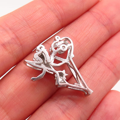 925 Sterling Silver Dancing C Z Fairy Girl w/ Magic Heart Slide Pendant