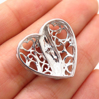 925 Sterling Silver C Z Ornate Heart Design Slide Pendant