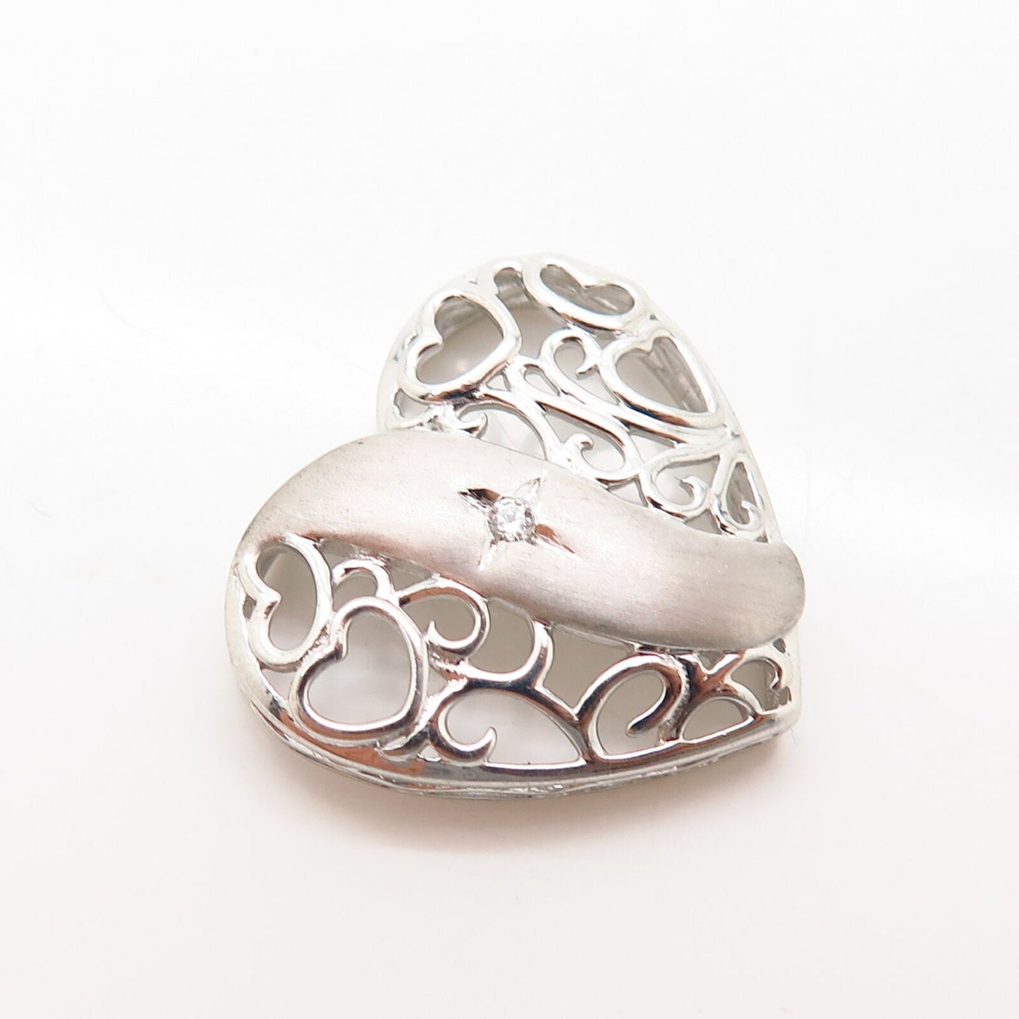 925 Sterling Silver C Z Ornate Heart Design Slide Pendant