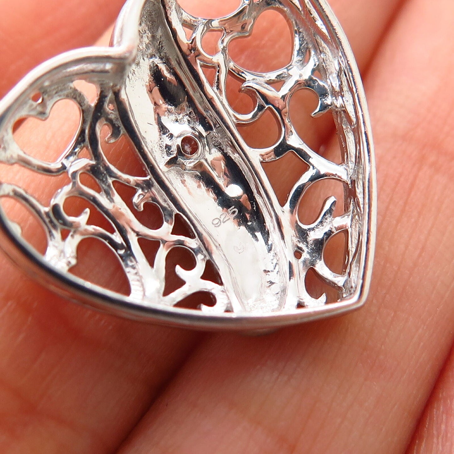 925 Sterling Silver C Z Ornate Heart Design Slide Pendant