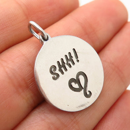 925 Sterling Silver C Z “Shh! Love” Heart Design Round Pendant