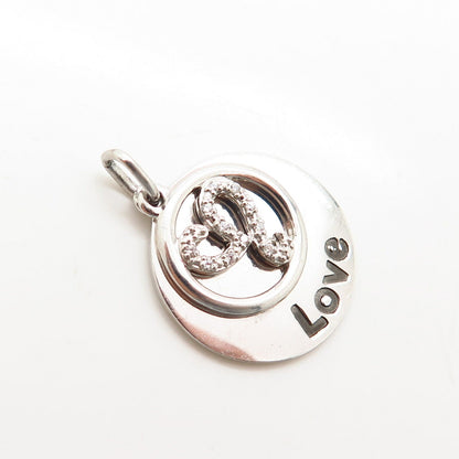 925 Sterling Silver C Z “Shh! Love” Heart Design Round Pendant