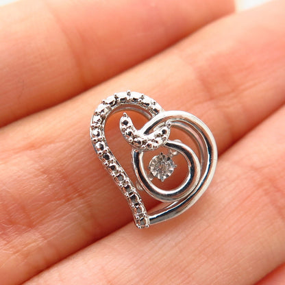 925 Sterling Silver Dancing C Z Heart Design Slide Pendant