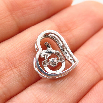 925 Sterling Silver Dancing C Z Heart Design Slide Pendant