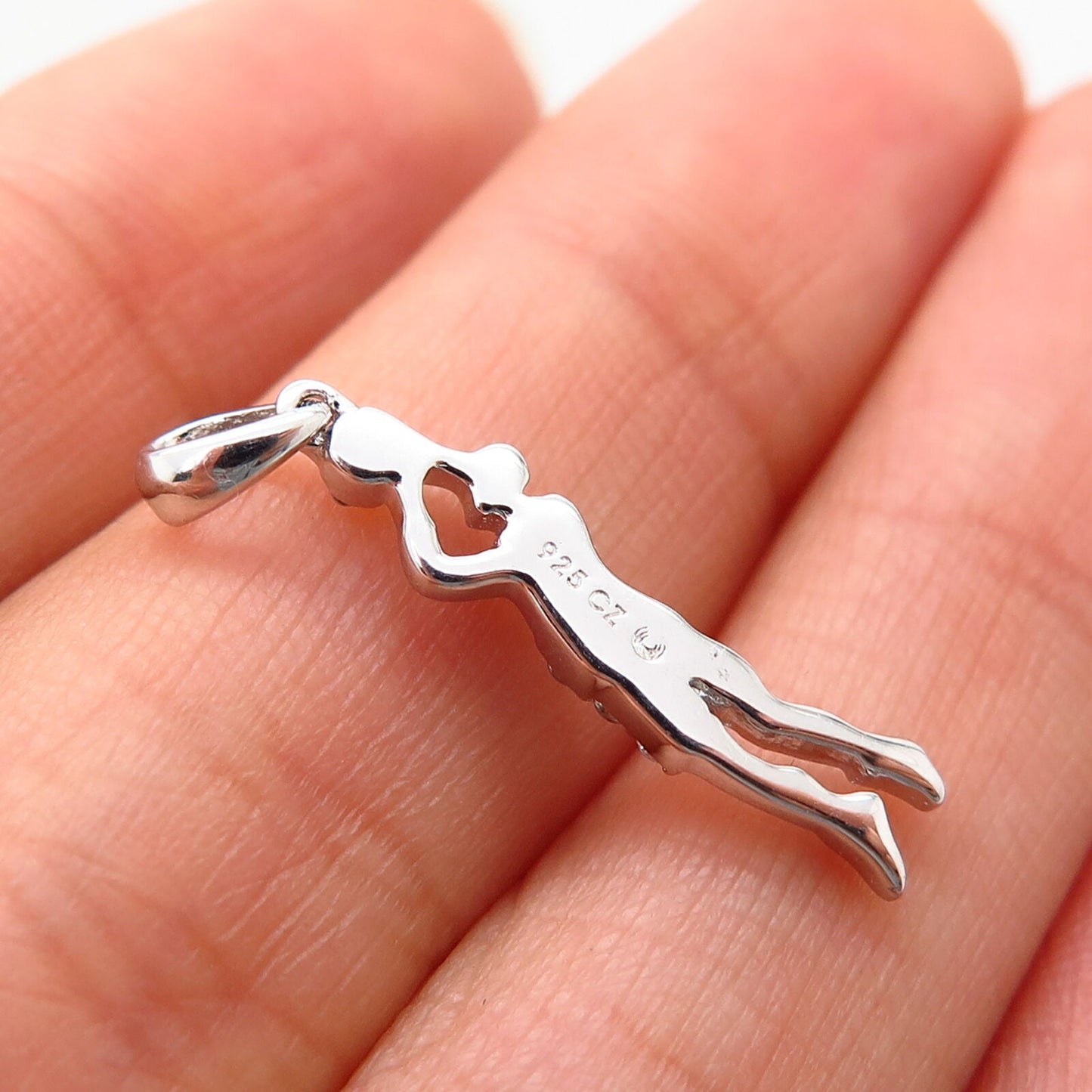 925 Sterling Silver C Z Basketball Player Design Small Pendant