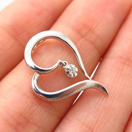 925 Sterling Silver Dancing C Z Open Heart Design Slide Pendant