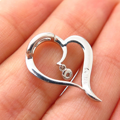 925 Sterling Silver Dancing C Z Open Heart Design Slide Pendant