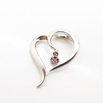 925 Sterling Silver Dancing C Z Open Heart Design Slide Pendant