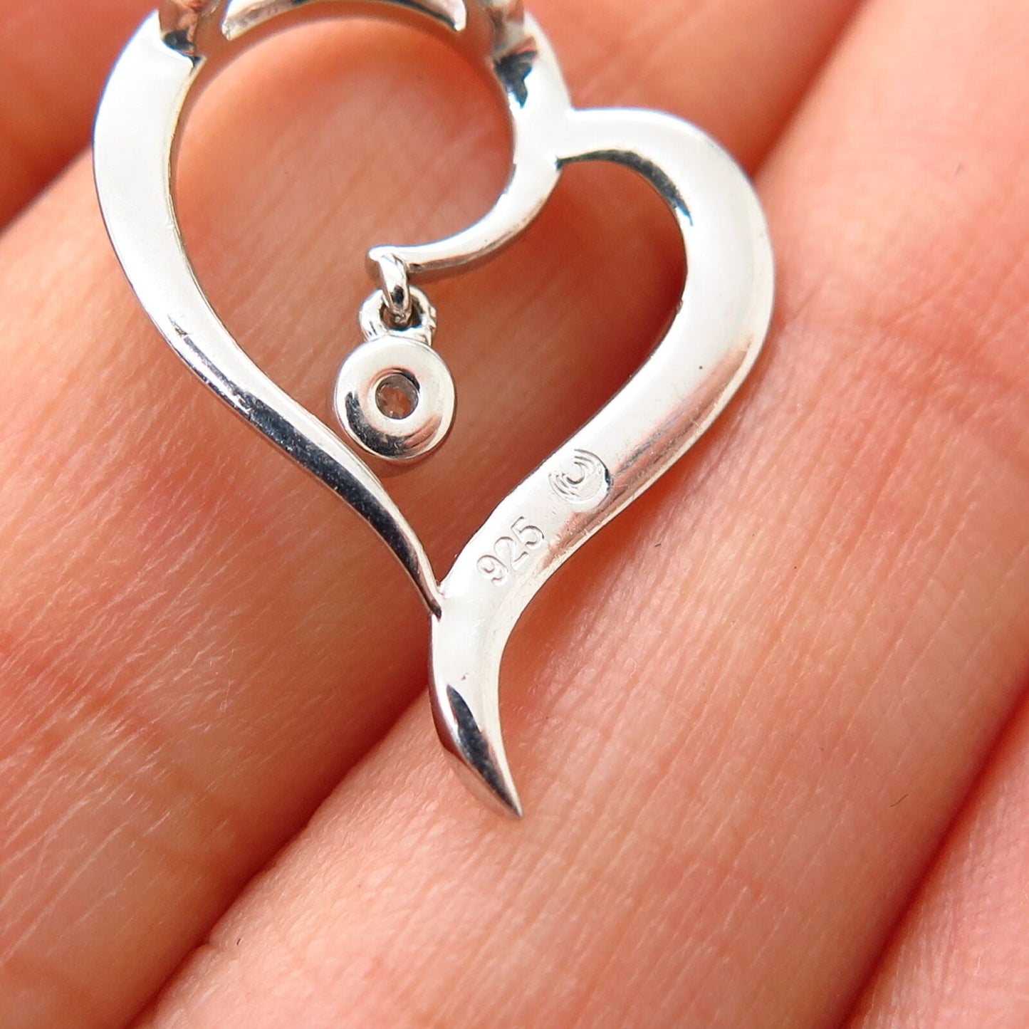 925 Sterling Silver Dancing C Z Open Heart Design Slide Pendant