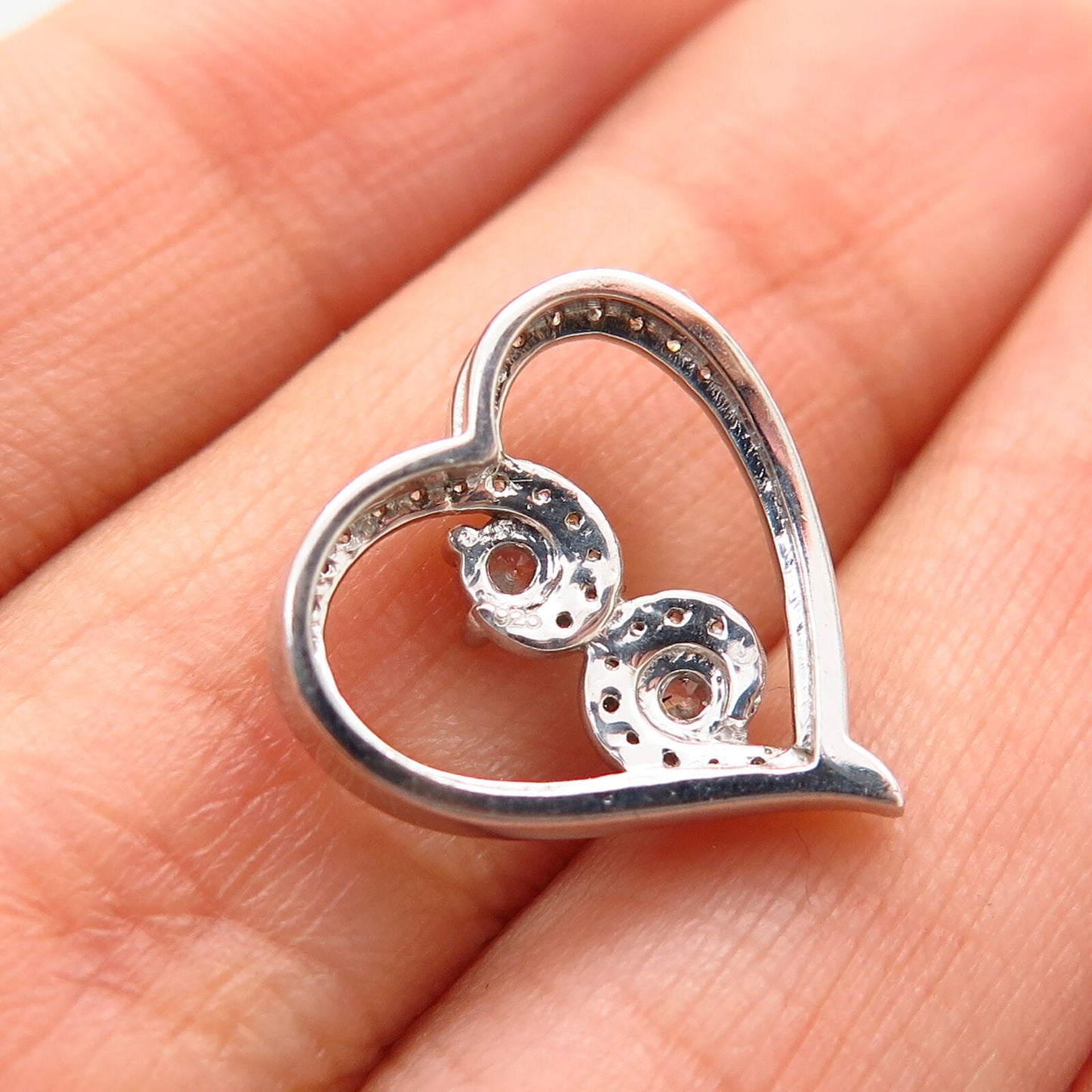 925 Sterling Silver C Z Swirl Design Open Heart Slide Pendant