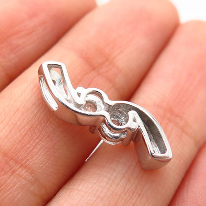 925 Sterling Silver C Z Curved Design Slide Pendant