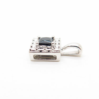 925 Sterling Silver Black C Z Pebble Design Small Square Pendant