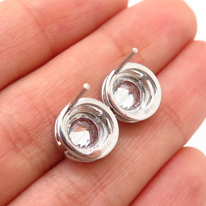 925 Sterling Silver C Z Round Design Stud Earrings