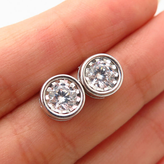 925 Sterling Silver C Z Round Stud Earrings