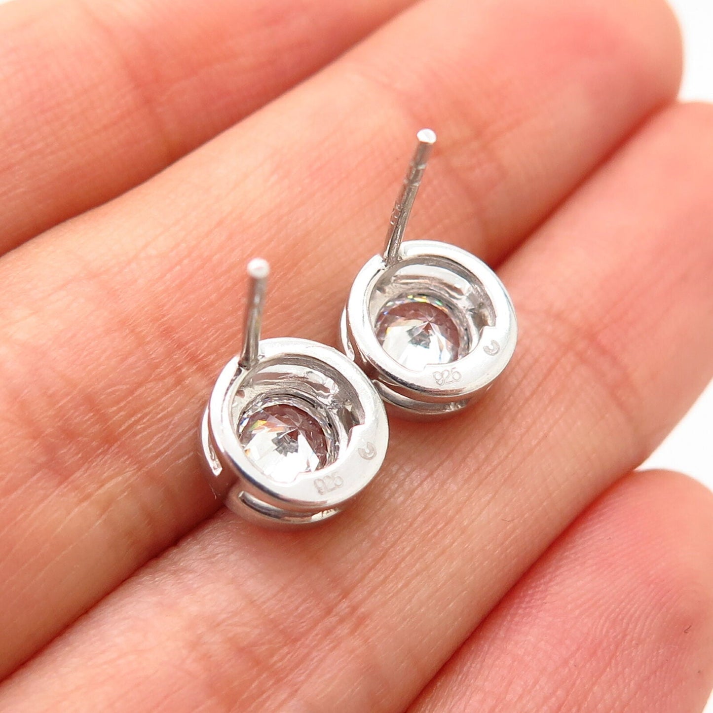 925 Sterling Silver C Z Round Stud Earrings