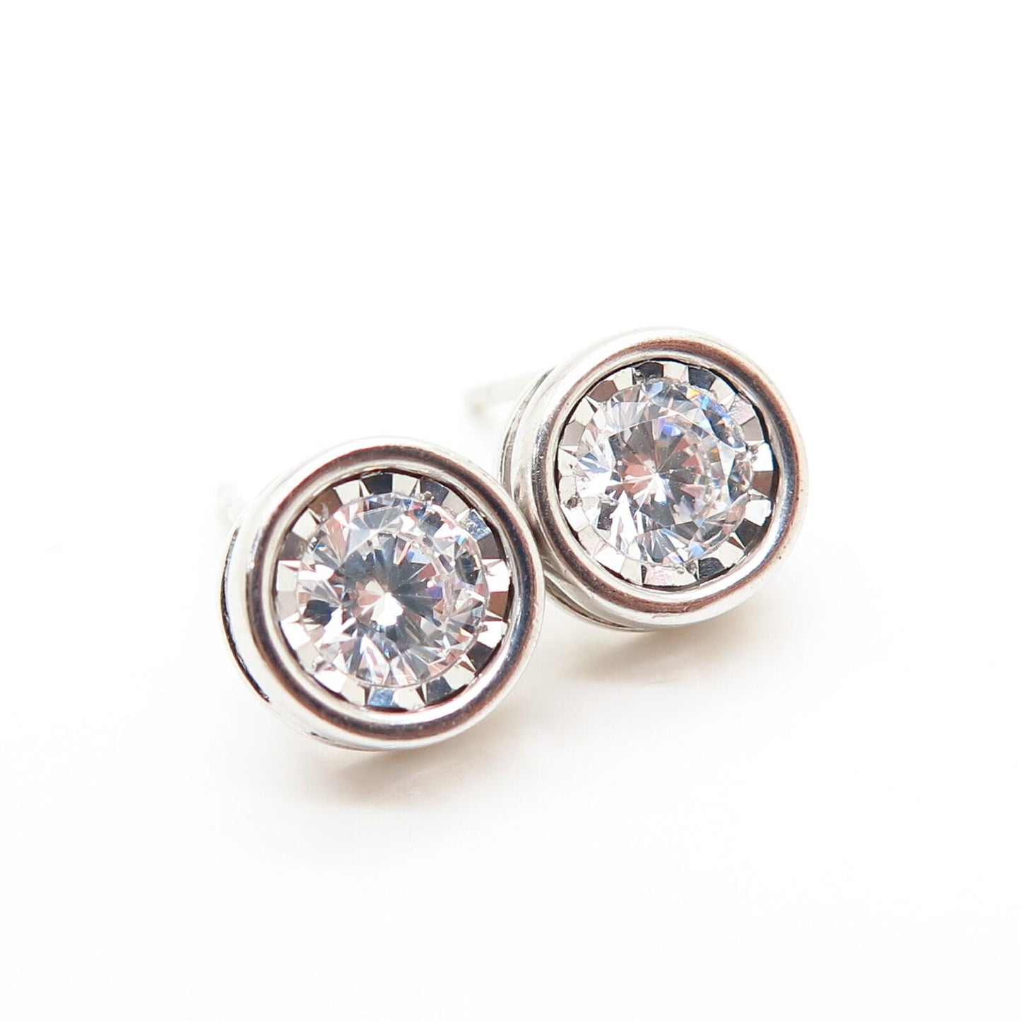 925 Sterling Silver C Z Round Stud Earrings