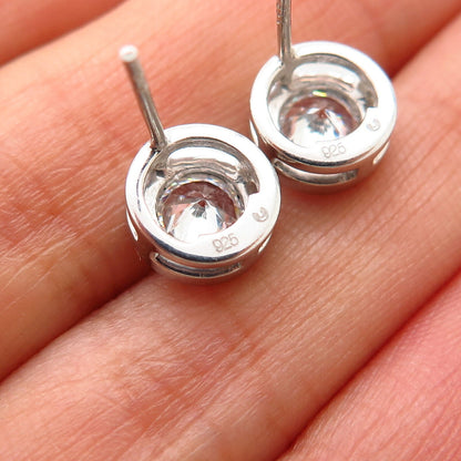 925 Sterling Silver C Z Round Stud Earrings