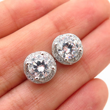 925 Sterling Silver C Z Round Swirl Design Stud Earrings