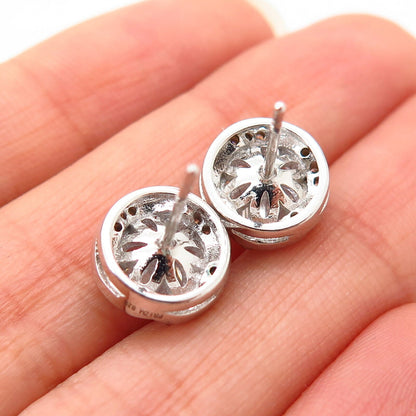 925 Sterling Silver C Z Round Swirl Design Stud Earrings