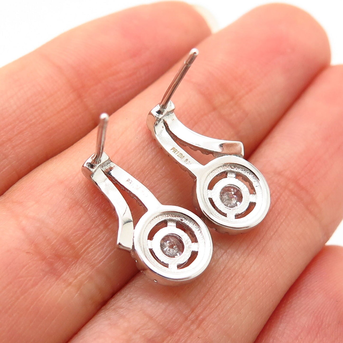 925 Sterling Silver C Z Prizm Round Design Earrings