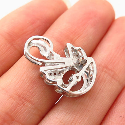 925 Sterling Silver Dancing C Z Swan Bird Design Slide Pendant