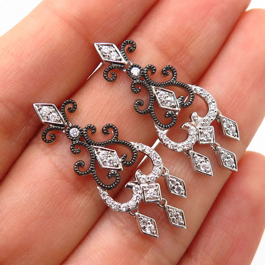 925 Sterling Silver C Z Chandelier Dangling Earrings