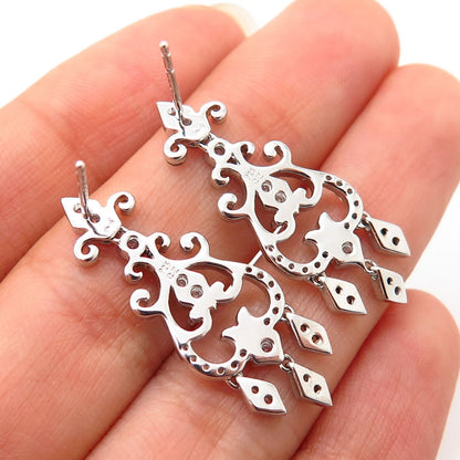 925 Sterling Silver C Z Chandelier Dangling Earrings