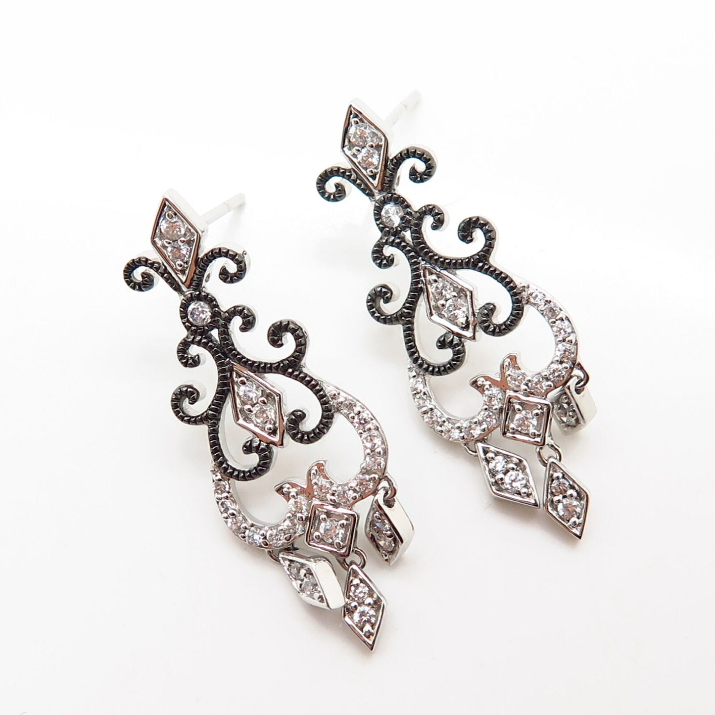 925 Sterling Silver C Z Chandelier Dangling Earrings