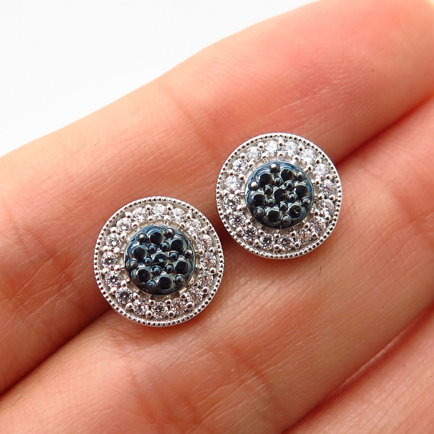 925 Sterling Silver C Z Round Design Stud Earrings