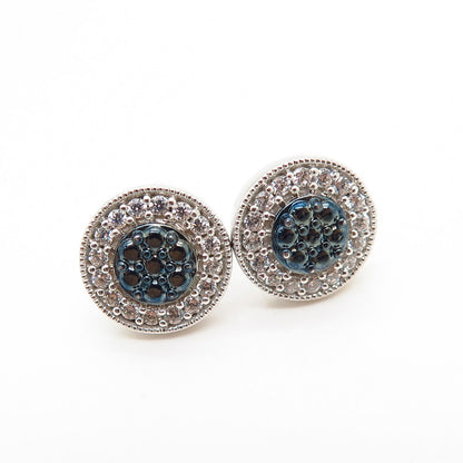 925 Sterling Silver C Z Round Design Stud Earrings