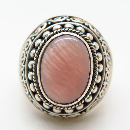 925 Sterling Silver Suarti Bali Real Pink Mother-of-Pearl Ethnic Ring Size 10