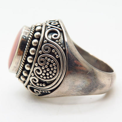 925 Sterling Silver Suarti Bali Real Pink Mother-of-Pearl Ethnic Ring Size 10