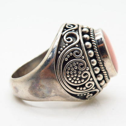 925 Sterling Silver Suarti Bali Real Pink Mother-of-Pearl Ethnic Ring Size 10