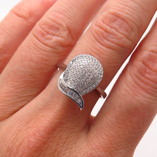 925 Sterling Silver Pave C Z Seed Design Ring Size 6 3/4