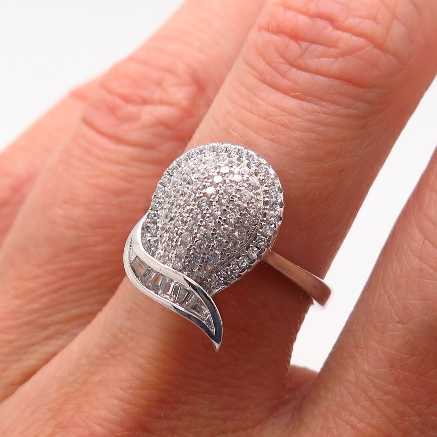 925 Sterling Silver Pave C Z Seed Design Ring Size 6 3/4