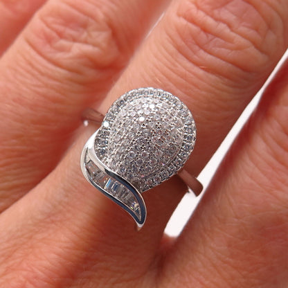 925 Sterling Silver Pave C Z Seed Design Ring Size 6 3/4