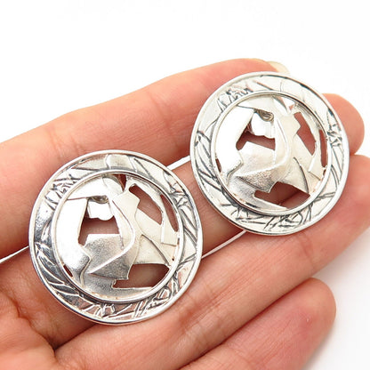 925 Sterling Silver Vintage Abstract Round Design Earrings