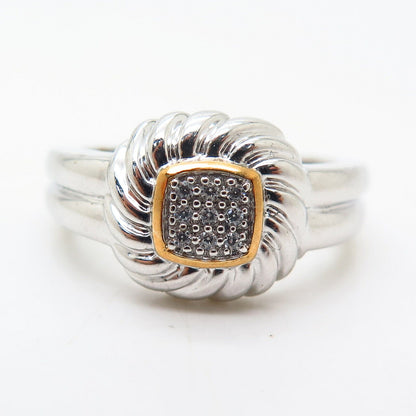 925 Sterling Silver 2-Tone C Z Square Design Ring Size 6 3/4