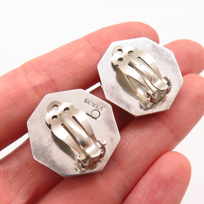 925 Sterling Silver Vintage Hammered Finish Hollow Clip On Earrings