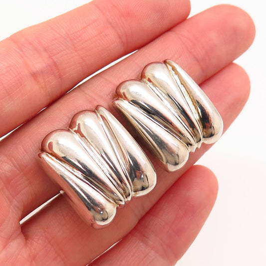 925 Sterling Silver / 14K Vintage Krypell Modernist Ribbed Design Earrings