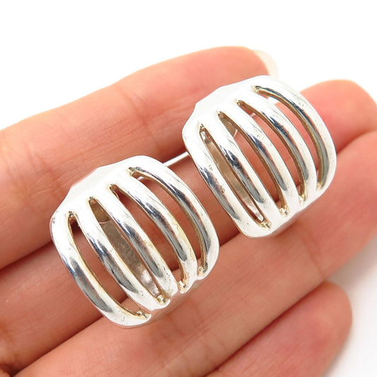 925 Sterling Silver Vintage Multi-Bar Design Screw Back Earrings