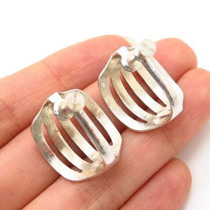 925 Sterling Silver Vintage Multi-Bar Design Screw Back Earrings